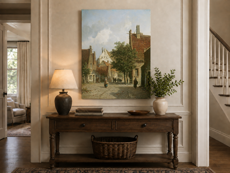 Landscape Oil Painting - European Village Street Scene