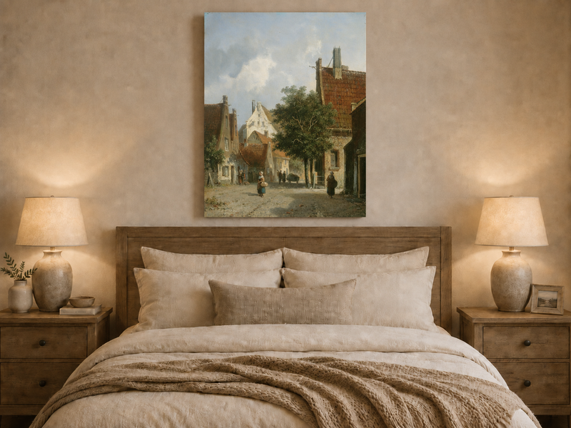 Landscape Oil Painting - European Village Street Scene