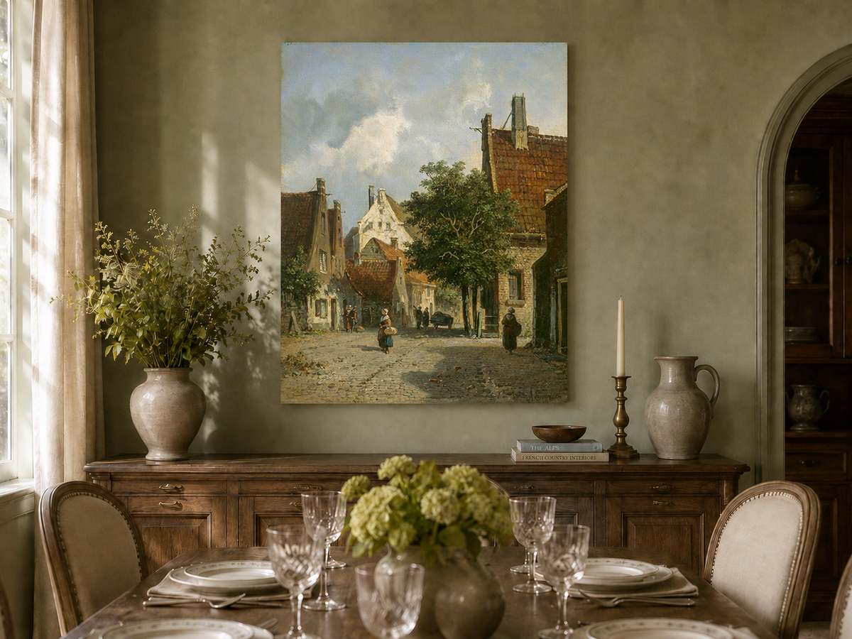 Landscape Oil Painting - European Village Street Scene