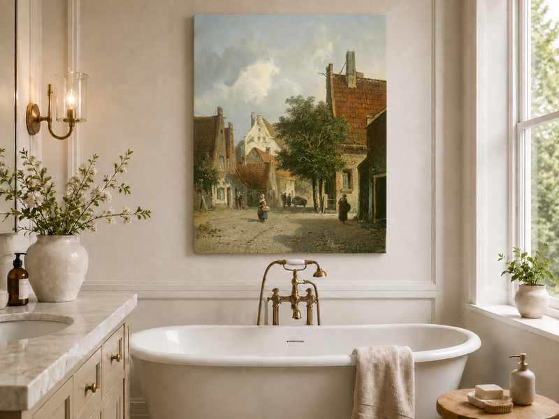 Landscape Oil Painting - European Village Street Scene