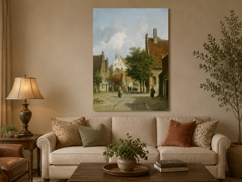 Landscape Oil Painting - European Village Street Scene