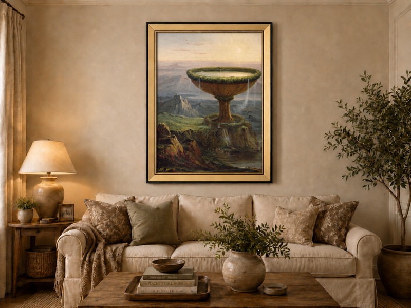Landscape Oil Painting - Fantastical Giant Urn Landscape
