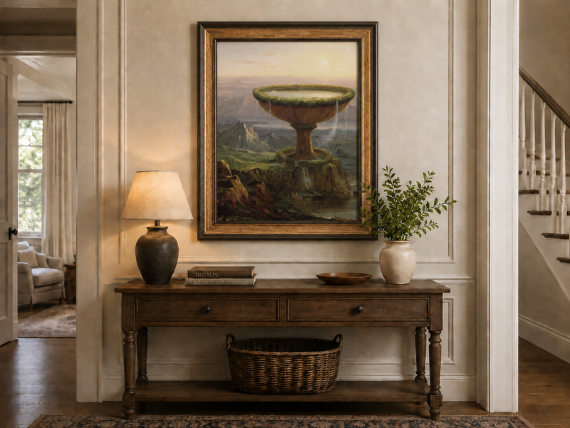 Landscape Oil Painting - Fantastical Giant Urn Landscape