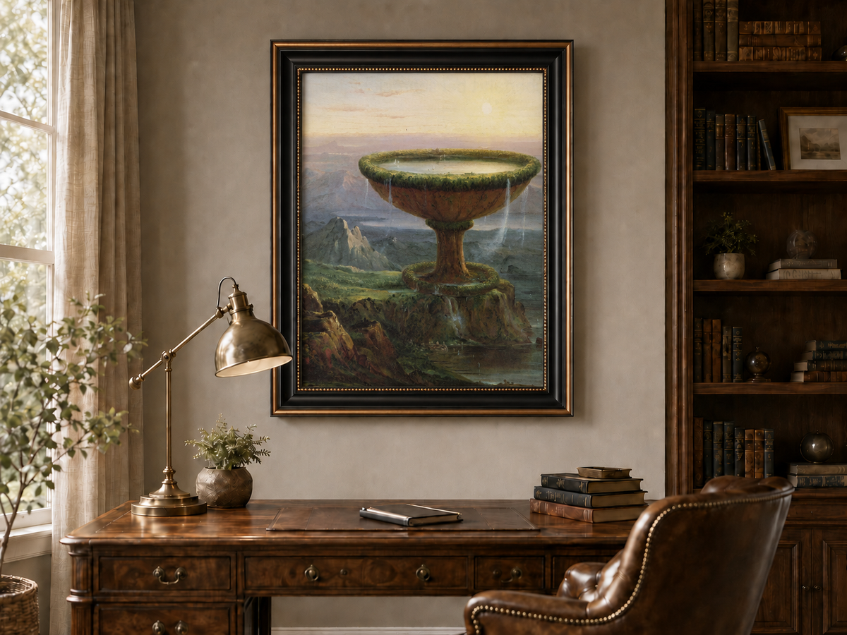 Landscape Oil Painting - Fantastical Giant Urn Landscape