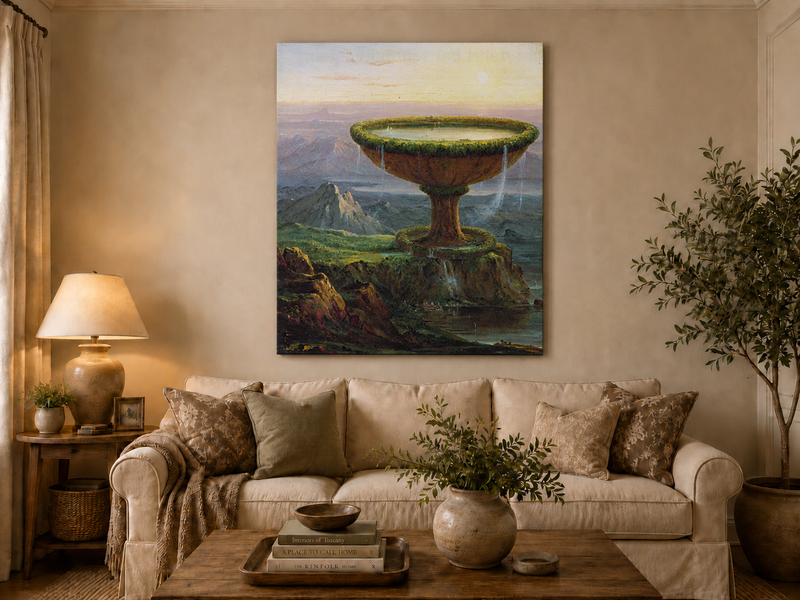Landscape Oil Painting - Fantastical Giant Urn Landscape