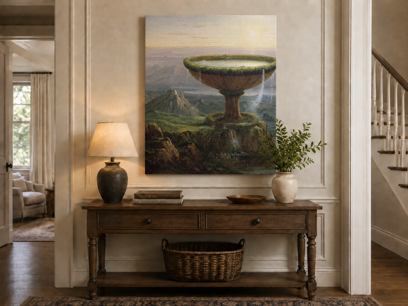Landscape Oil Painting - Fantastical Giant Urn Landscape