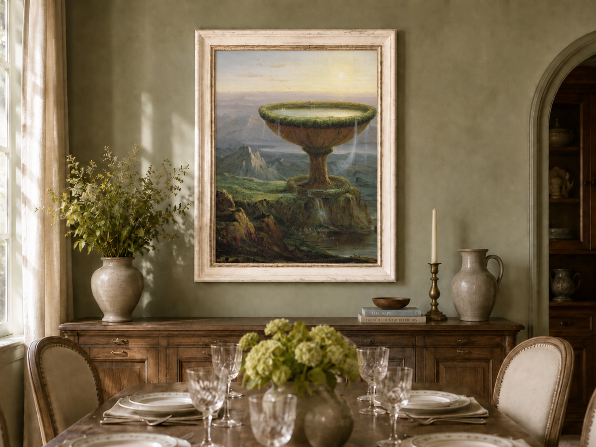 Landscape Oil Painting - Fantastical Giant Urn Landscape