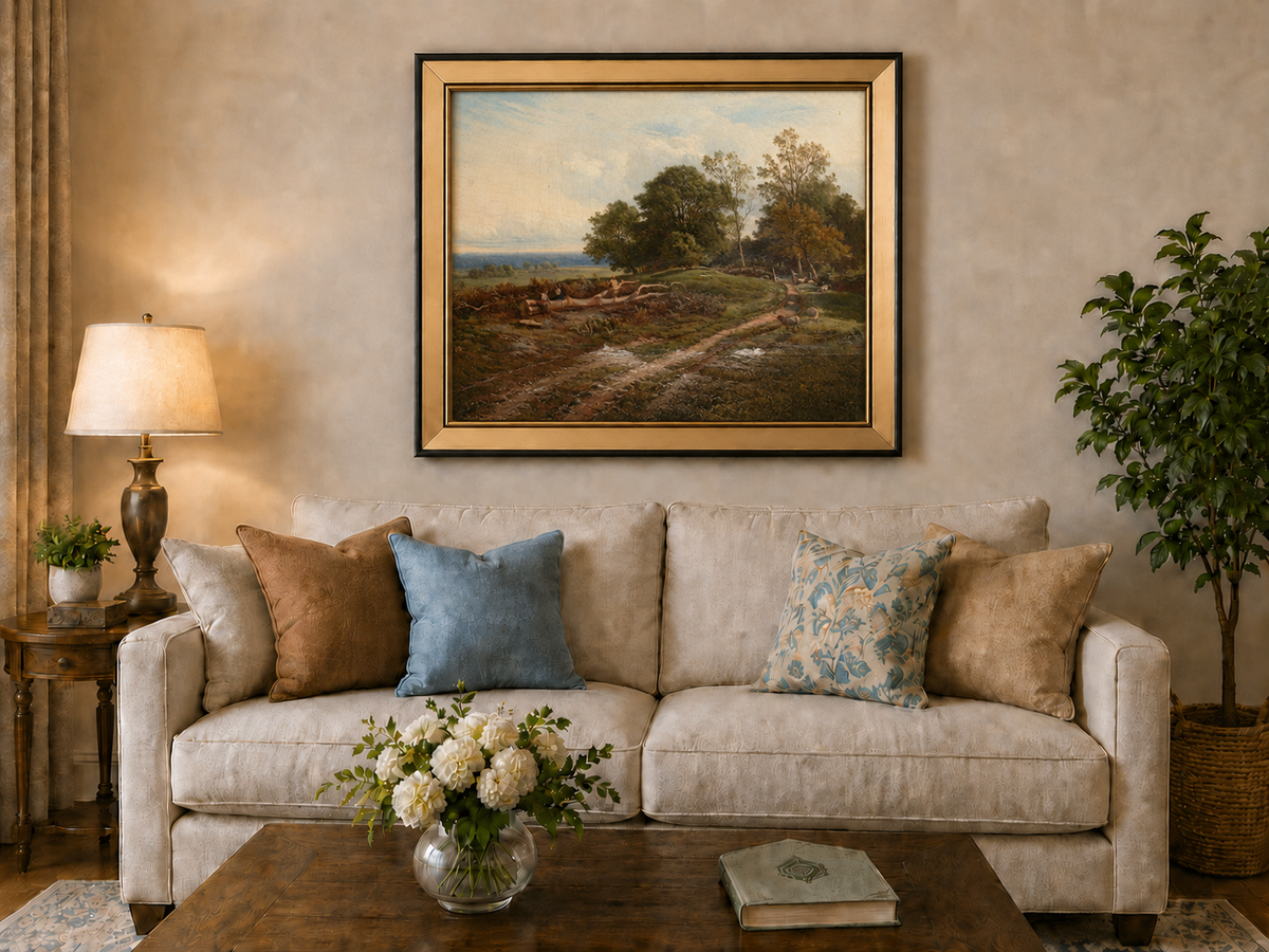 Landscape Oil Painting - Pastoral Path with Trees and Sheep