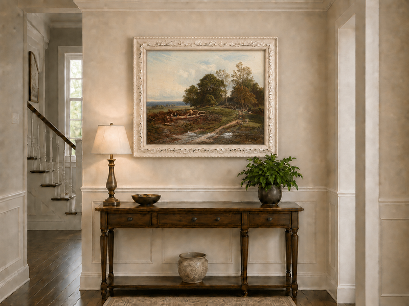 Landscape Oil Painting - Pastoral Path with Trees and Sheep