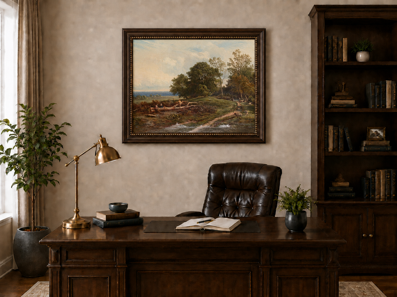 Landscape Oil Painting - Pastoral Path with Trees and Sheep