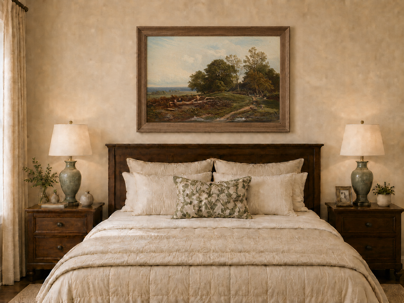 Landscape Oil Painting - Pastoral Path with Trees and Sheep