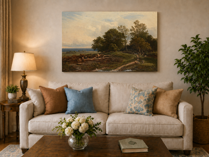 Landscape Oil Painting - Pastoral Path with Trees and Sheep