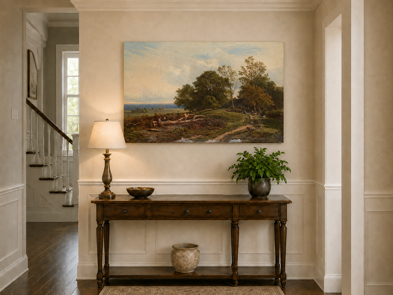 Landscape Oil Painting - Pastoral Path with Trees and Sheep