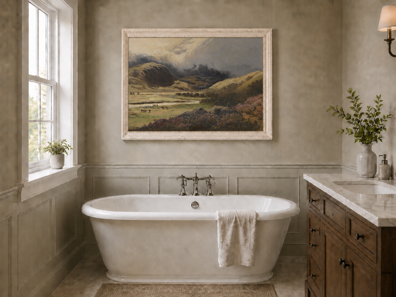 Landscape Oil Painting - Storm Clouds Over Highland Valley Cattle