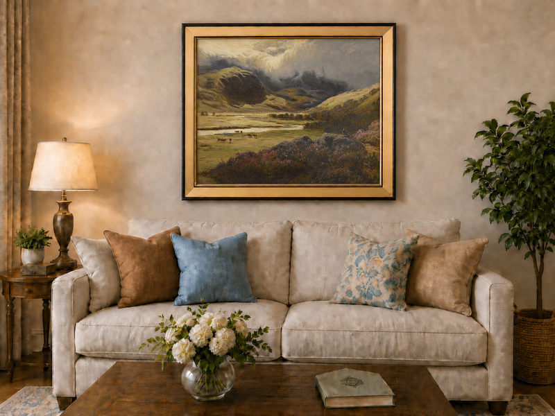 Landscape Oil Painting - Storm Clouds Over Highland Valley Cattle
