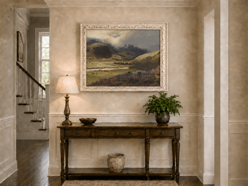 Landscape Oil Painting - Storm Clouds Over Highland Valley Cattle