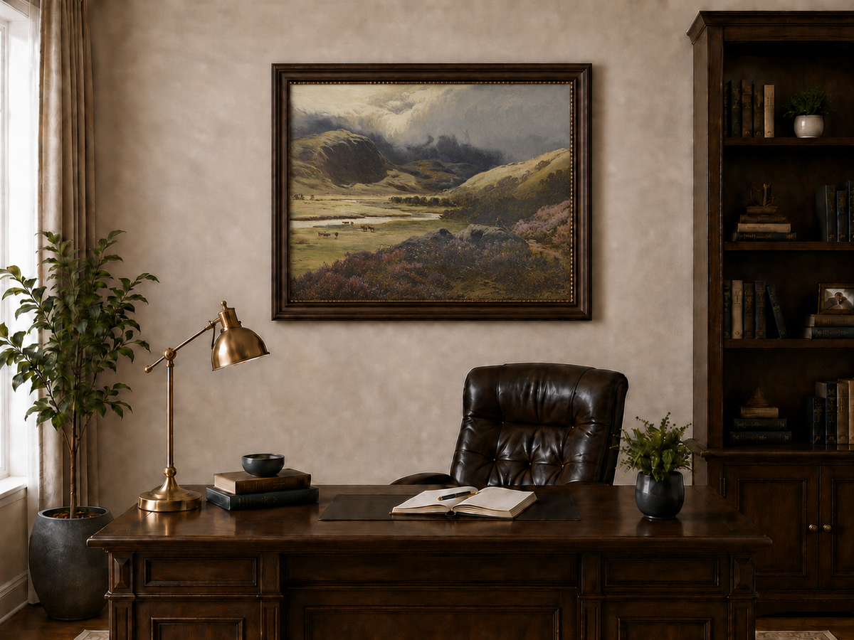 Landscape Oil Painting - Storm Clouds Over Highland Valley Cattle