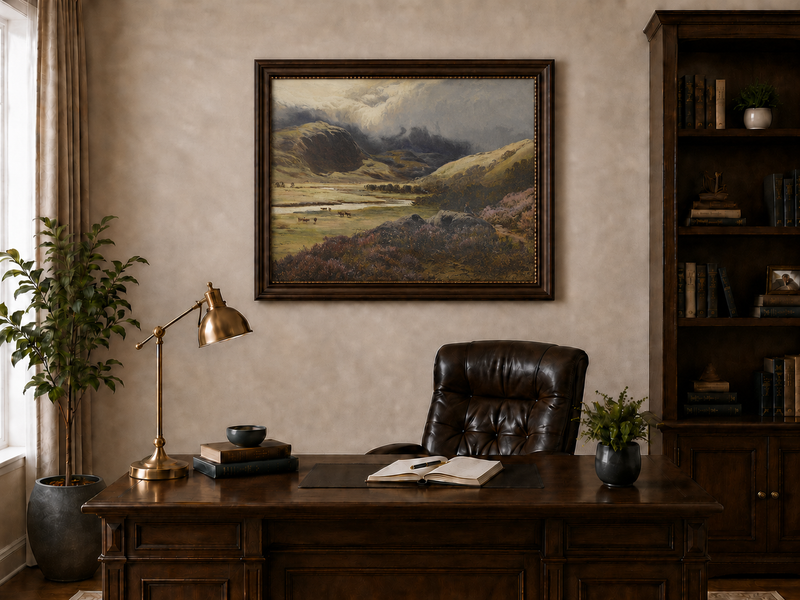 Landscape Oil Painting - Storm Clouds Over Highland Valley Cattle
