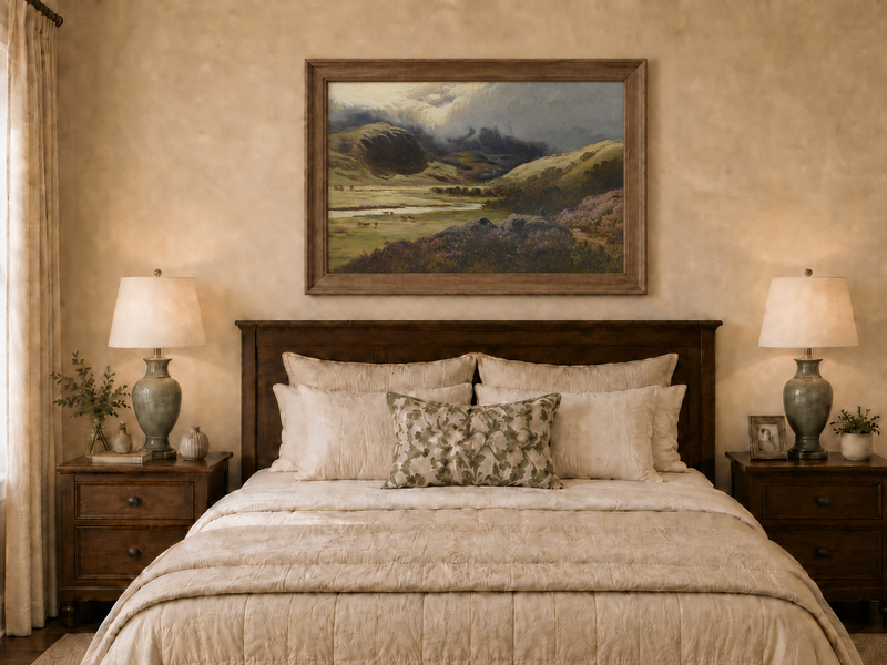 Landscape Oil Painting - Storm Clouds Over Highland Valley Cattle