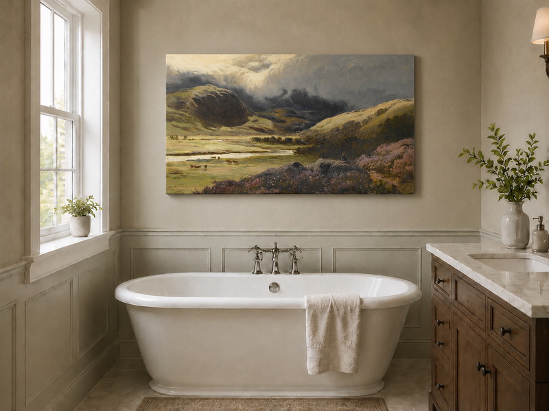 Landscape Oil Painting - Storm Clouds Over Highland Valley Cattle