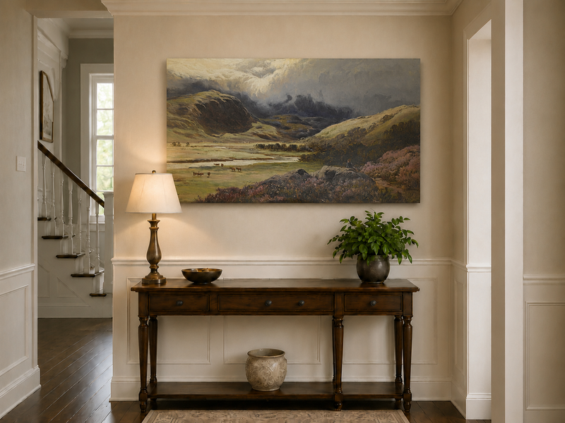 Landscape Oil Painting - Storm Clouds Over Highland Valley Cattle