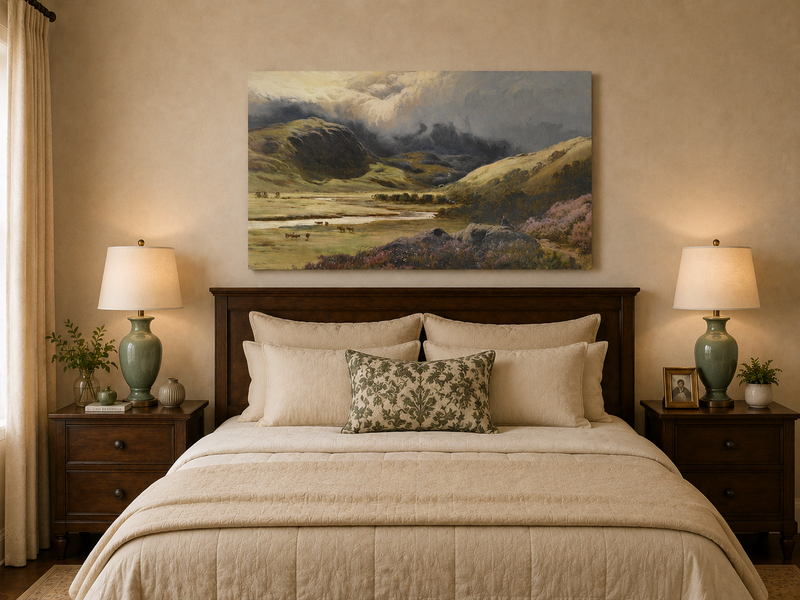 Landscape Oil Painting - Storm Clouds Over Highland Valley Cattle