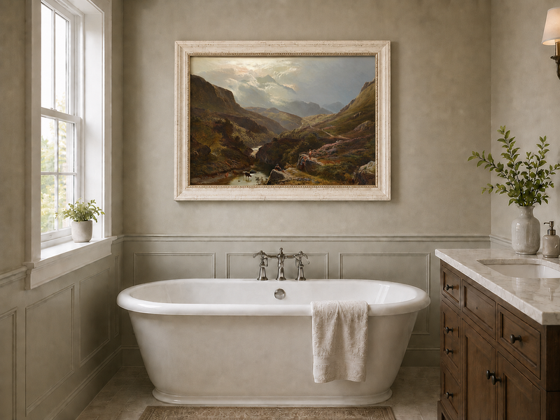 Landscape Oil Painting - Figures in a Mountain Valley