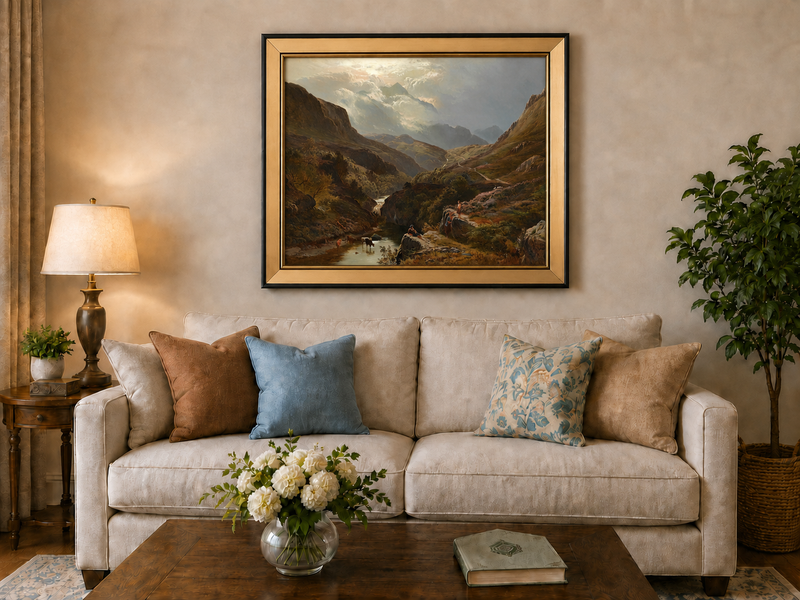 Landscape Oil Painting - Figures in a Mountain Valley