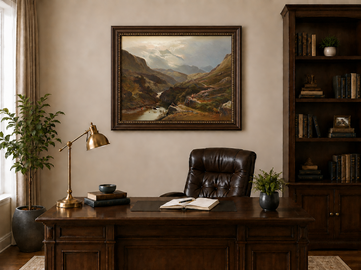 Landscape Oil Painting - Figures in a Mountain Valley