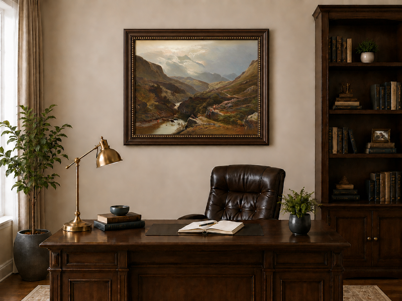 Landscape Oil Painting - Figures in a Mountain Valley