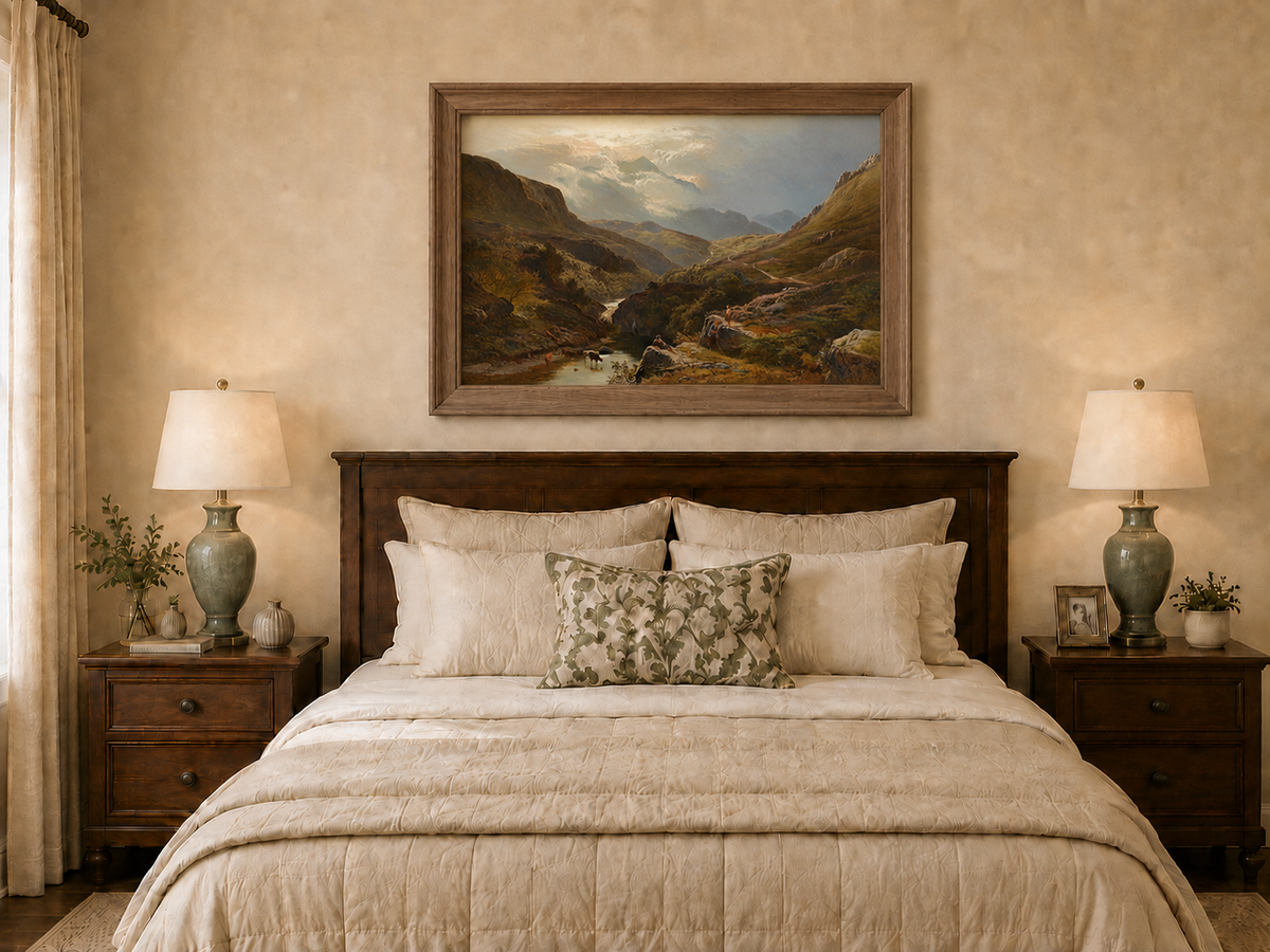 Landscape Oil Painting - Figures in a Mountain Valley