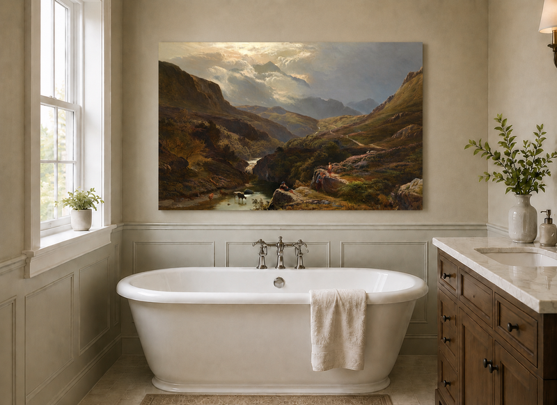 Landscape Oil Painting - Figures in a Mountain Valley