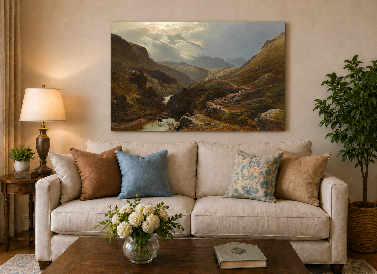 Landscape Oil Painting - Figures in a Mountain Valley