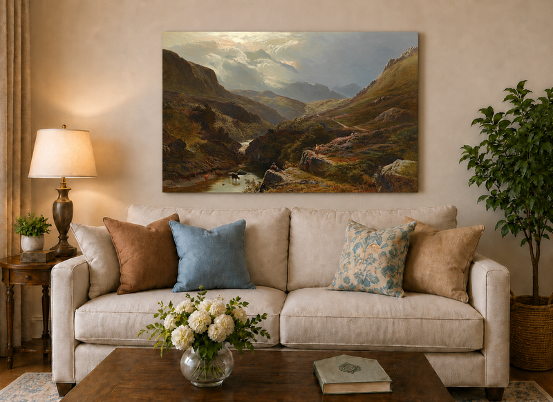 Landscape Oil Painting - Figures in a Mountain Valley