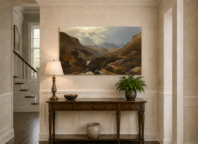 Landscape Oil Painting - Figures in a Mountain Valley