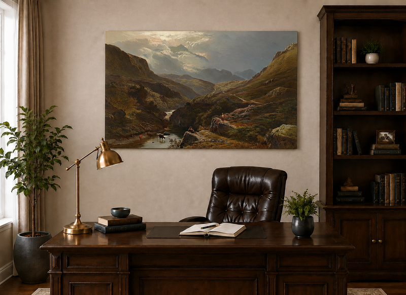 Landscape Oil Painting - Figures in a Mountain Valley