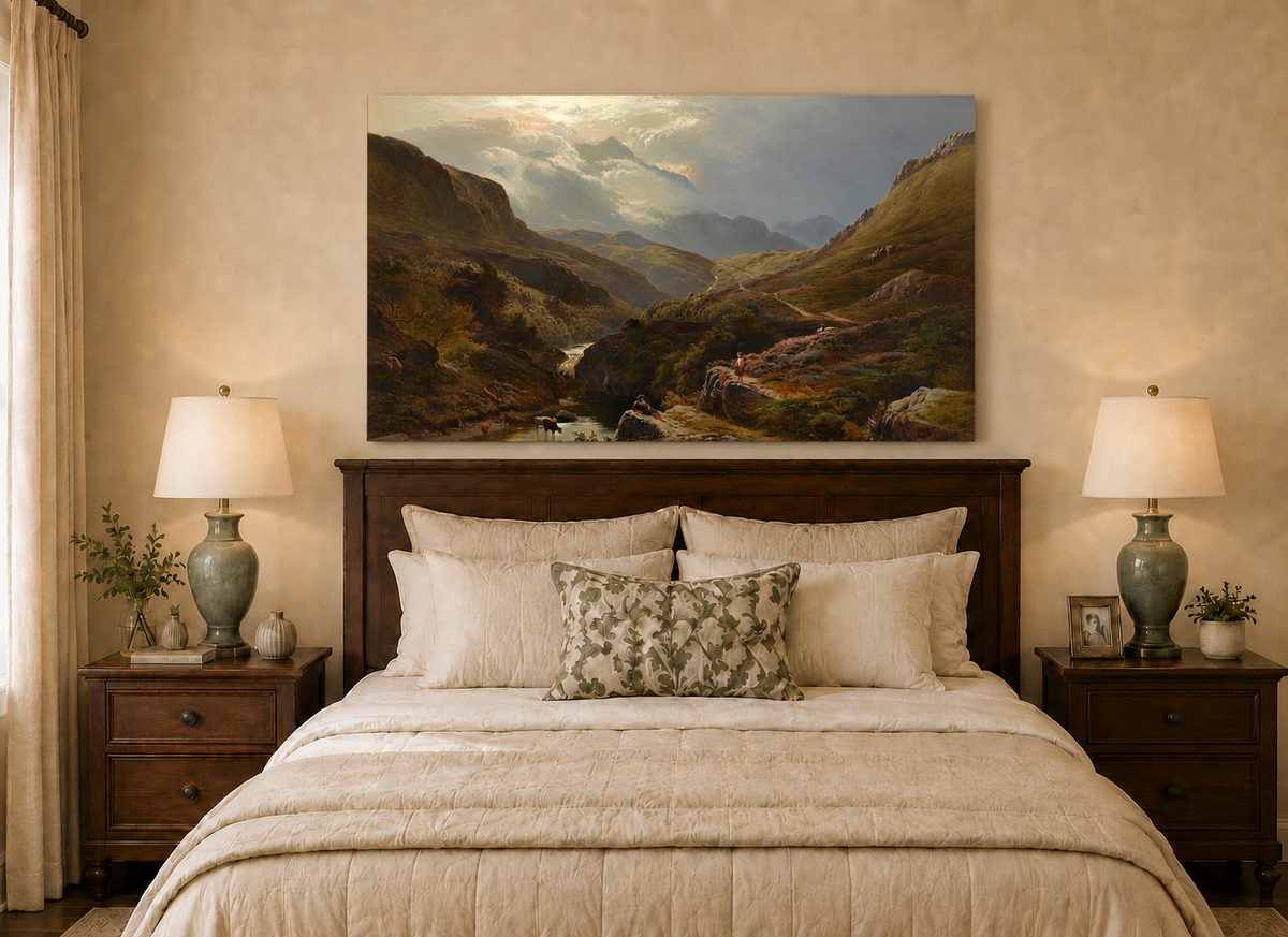 Landscape Oil Painting - Figures in a Mountain Valley