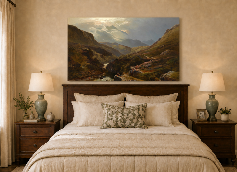 Landscape Oil Painting - Figures in a Mountain Valley