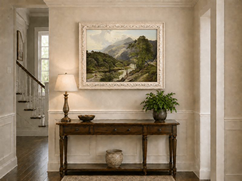 Landscape Oil Painting - Valley River Landscape & Herders