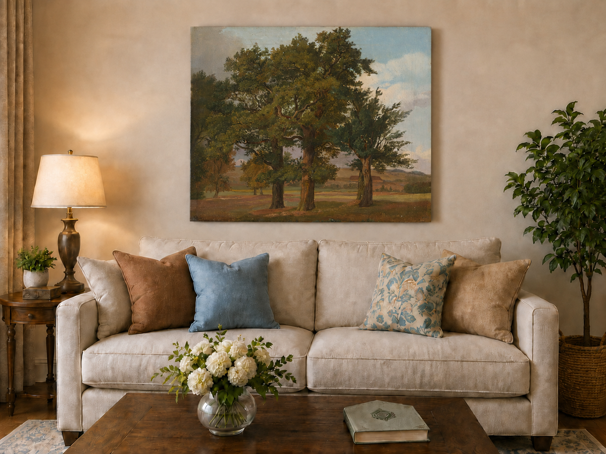 Peinture à l'huile de paysage - Gouffre rocheux spectaculaire avec personnages
