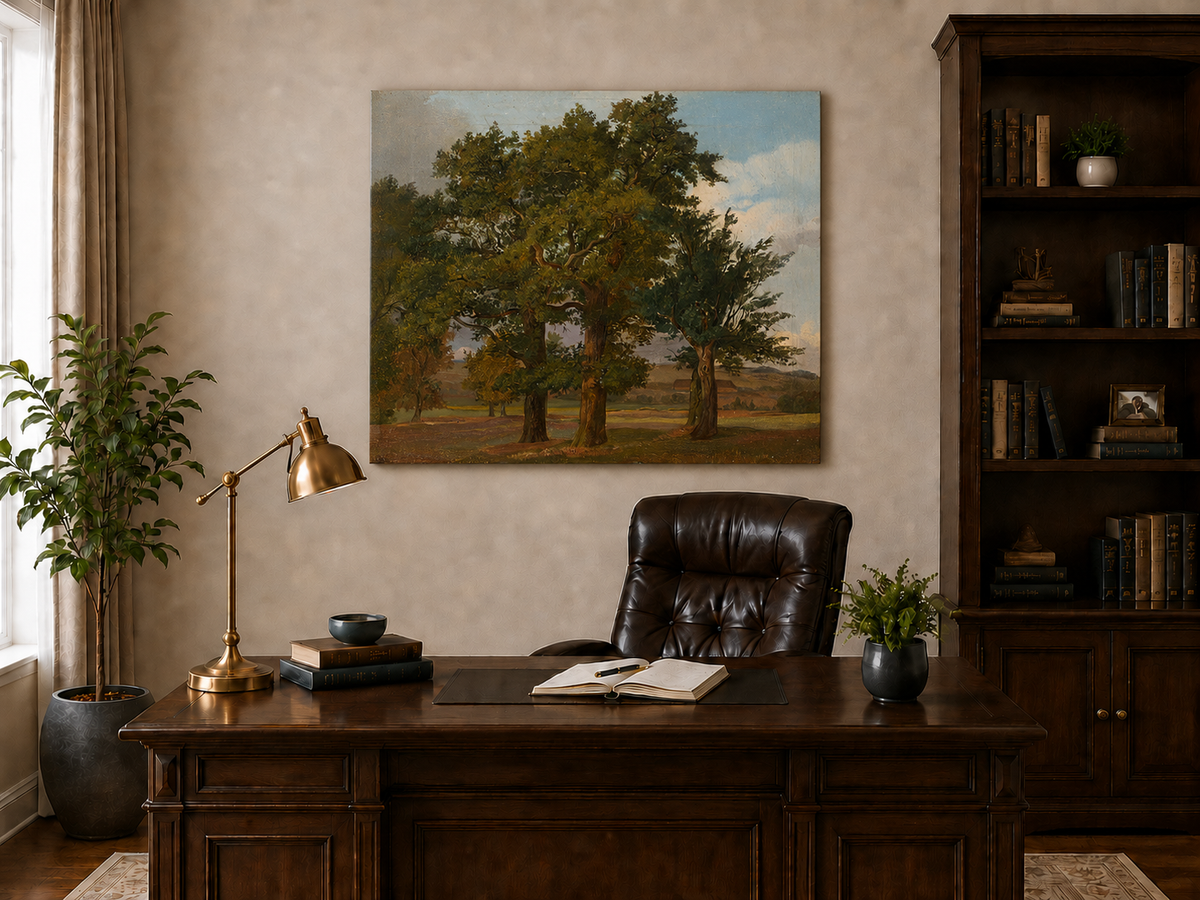 Peinture à l'huile de paysage - Gouffre rocheux spectaculaire avec personnages