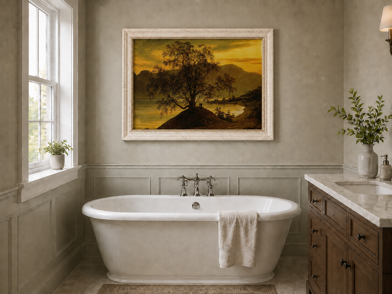 Landscape Oil Painting - Old Birch Tree by Golden Sognefjord