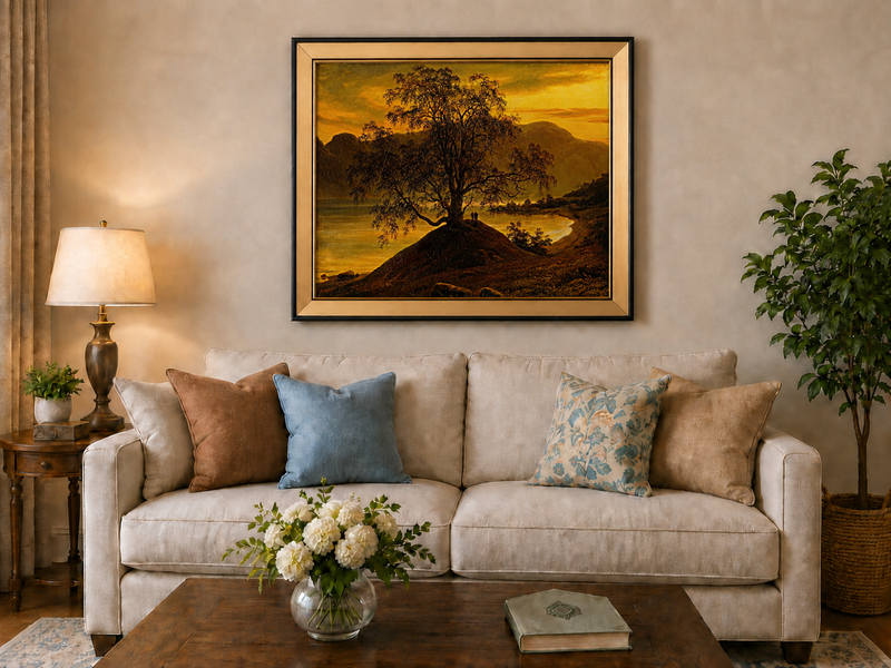 Landscape Oil Painting - Old Birch Tree by Golden Sognefjord
