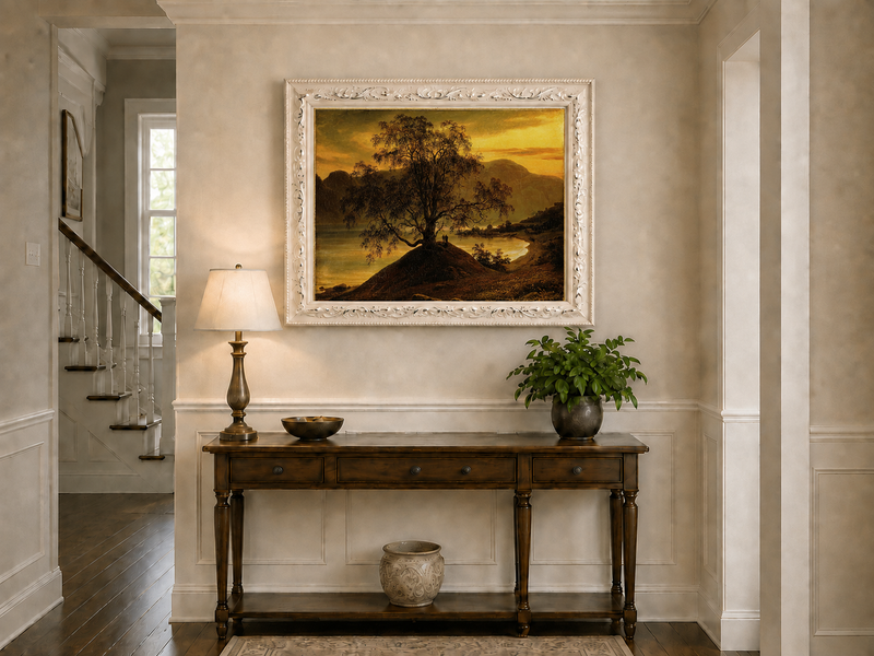 Landscape Oil Painting - Old Birch Tree by Golden Sognefjord