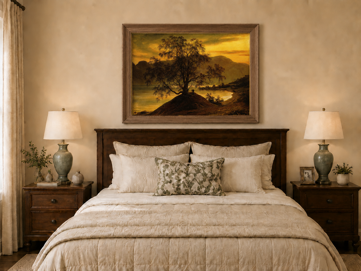 Landscape Oil Painting - Old Birch Tree by Golden Sognefjord
