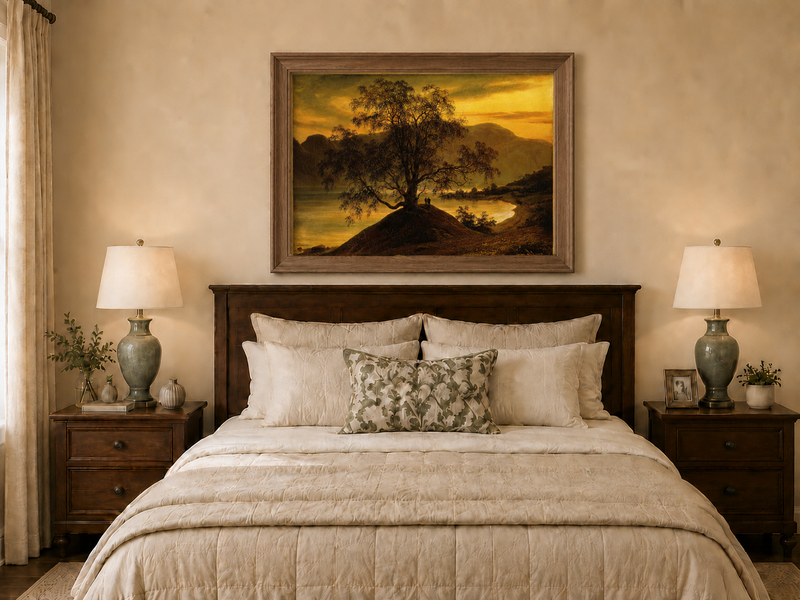 Landscape Oil Painting - Old Birch Tree by Golden Sognefjord