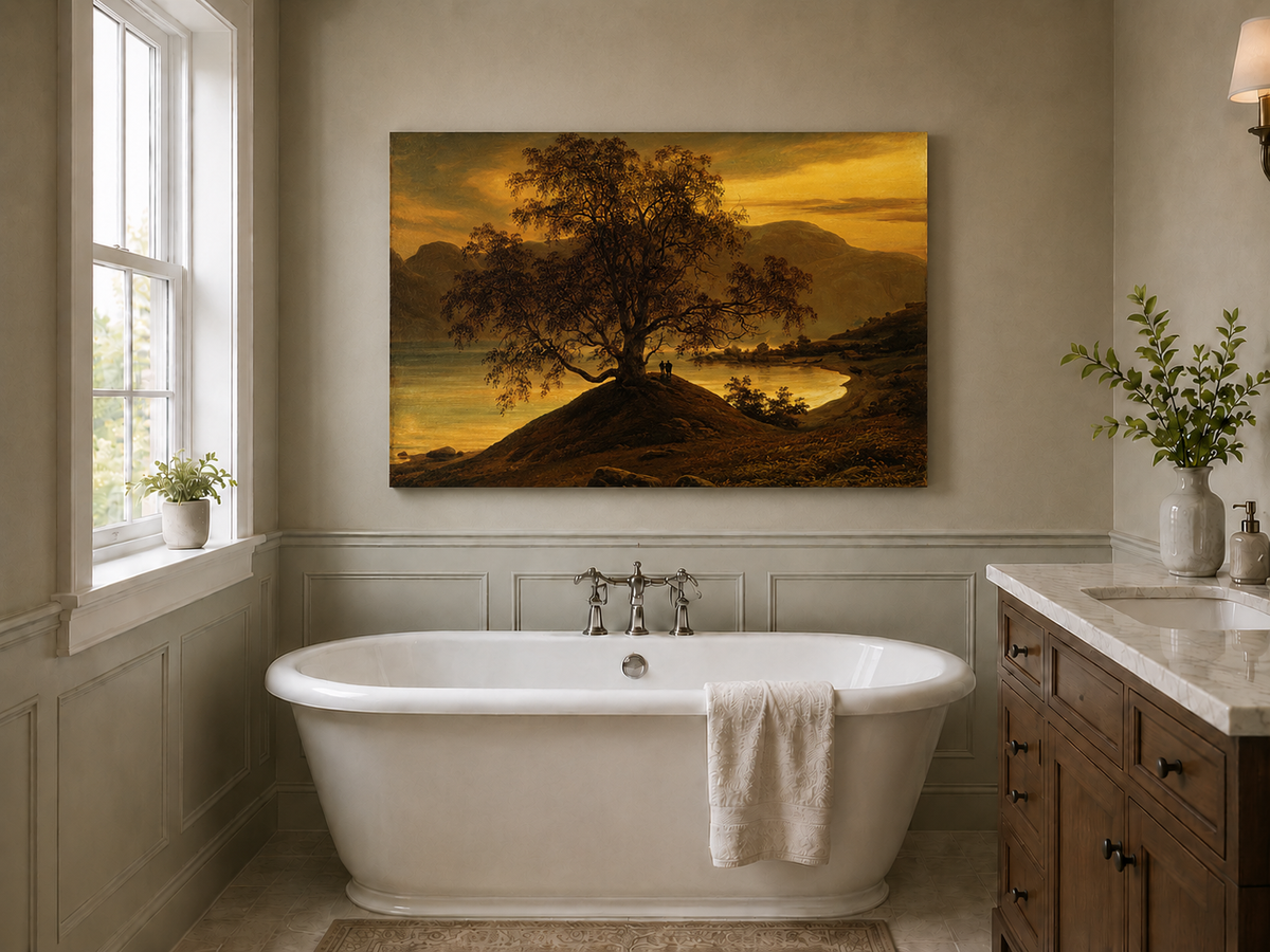 Landscape Oil Painting - Old Birch Tree by Golden Sognefjord