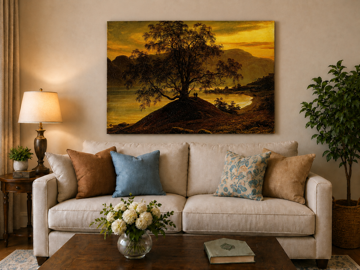 Landscape Oil Painting - Old Birch Tree by Golden Sognefjord