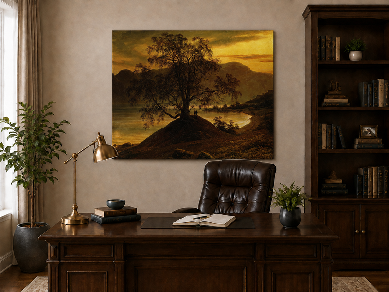 Landscape Oil Painting - Old Birch Tree by Golden Sognefjord
