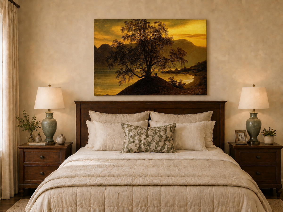 Landscape Oil Painting - Old Birch Tree by Golden Sognefjord